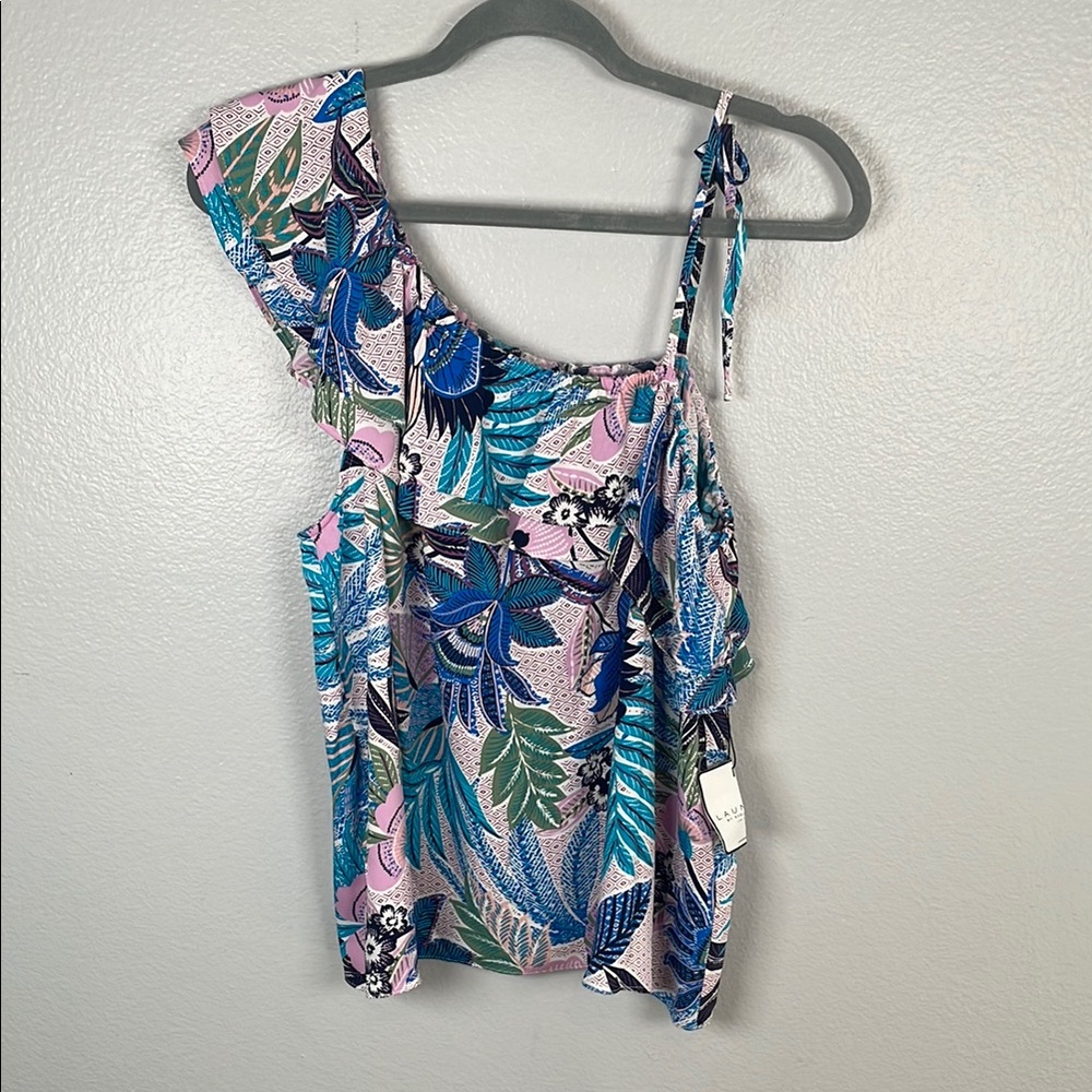 LAUNDRY Floral Asymmetrical Ruffle one shoulder Women's Top NWT size large